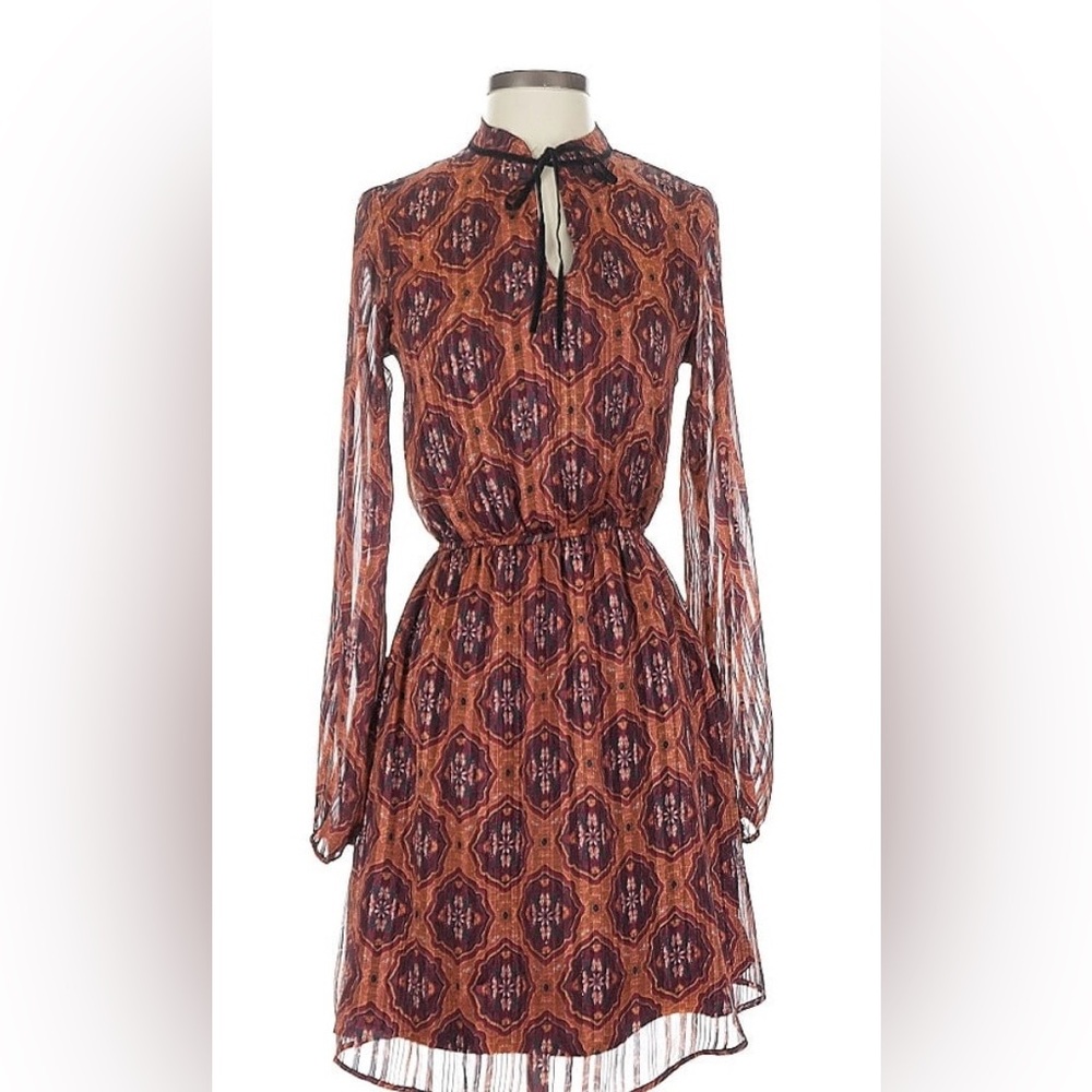 Vintage Patterned Long Sleeve Dress
